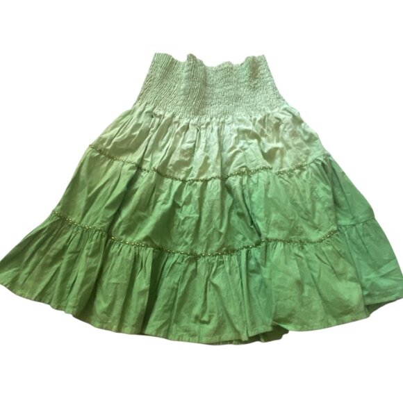 Green Tiered Smocked Waist Cotton Skirt By Ruby n Style Casual Cottagecore Fairy - Picture 1 of 7